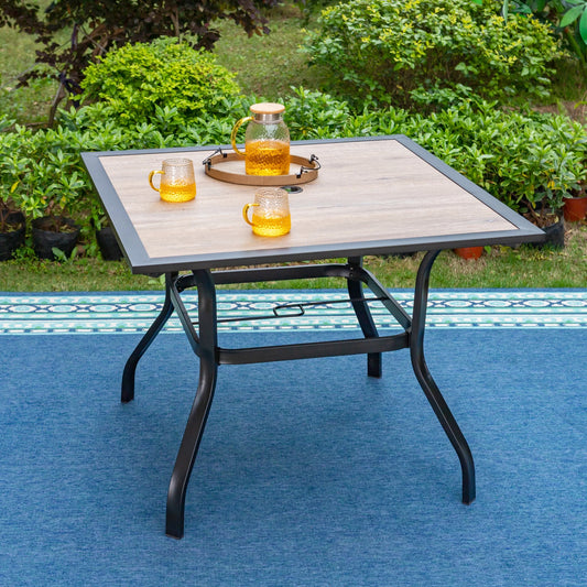 MF Studio Patio Dining Table 37" Square Backyard Outdoor Bistro Furniture Table with Wooden Surface Top, Steel Frame