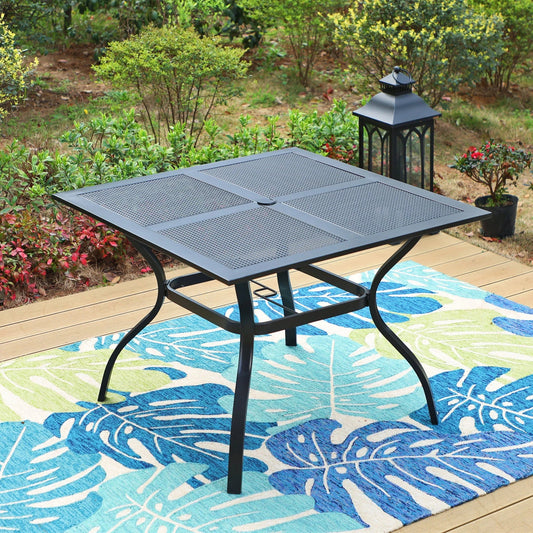 MF Studio Outdoor Patio Dining Table, 37" Square Metal Outdoor Table with 1.57" Umbrella Hole, Mesh Table Top, Black