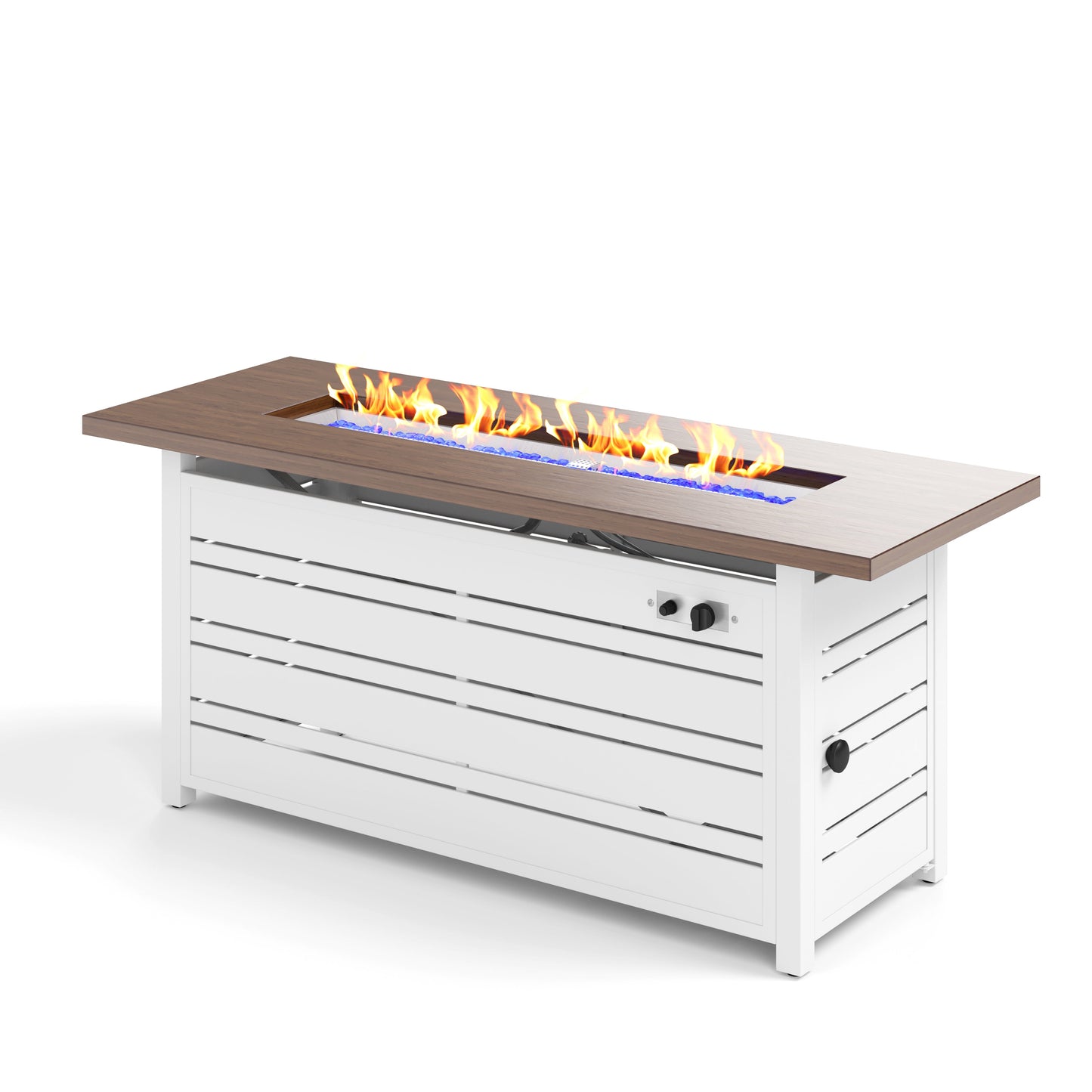 Summit Living 56" Extra Large Propane Fire Pit Table, 50,000 BTU Gas Fire Pit with Lid and Blue Fire Glass, White