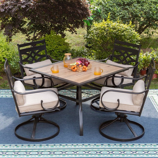 MF Studio 5 Pieces Outdoor Patio Dining Set with 4 Pieces Swivel Chairs with Cushion & 1 Piece Table for Yard