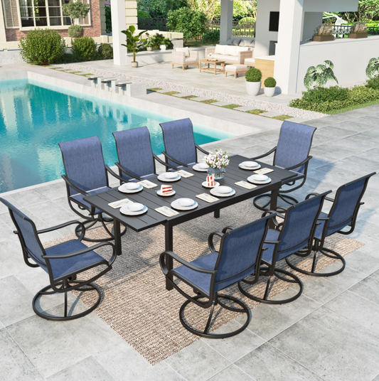 MF Studio 9-Piece Outdoor Dining Set with Expandable Table and Txtilene Swivel Chairs for 8-Person