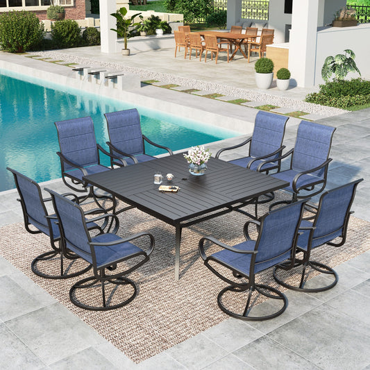 Summit Living 9-Piece Outdoor Patio Dining Set with High-Back Padded Swivel Chairs for 8-Person and Large Square Table