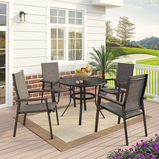 MF Studio 4-Seat Outdoor Patio Dining Set with Aluminum Stackable Armchairs and Metal Round Table,Black&Gray