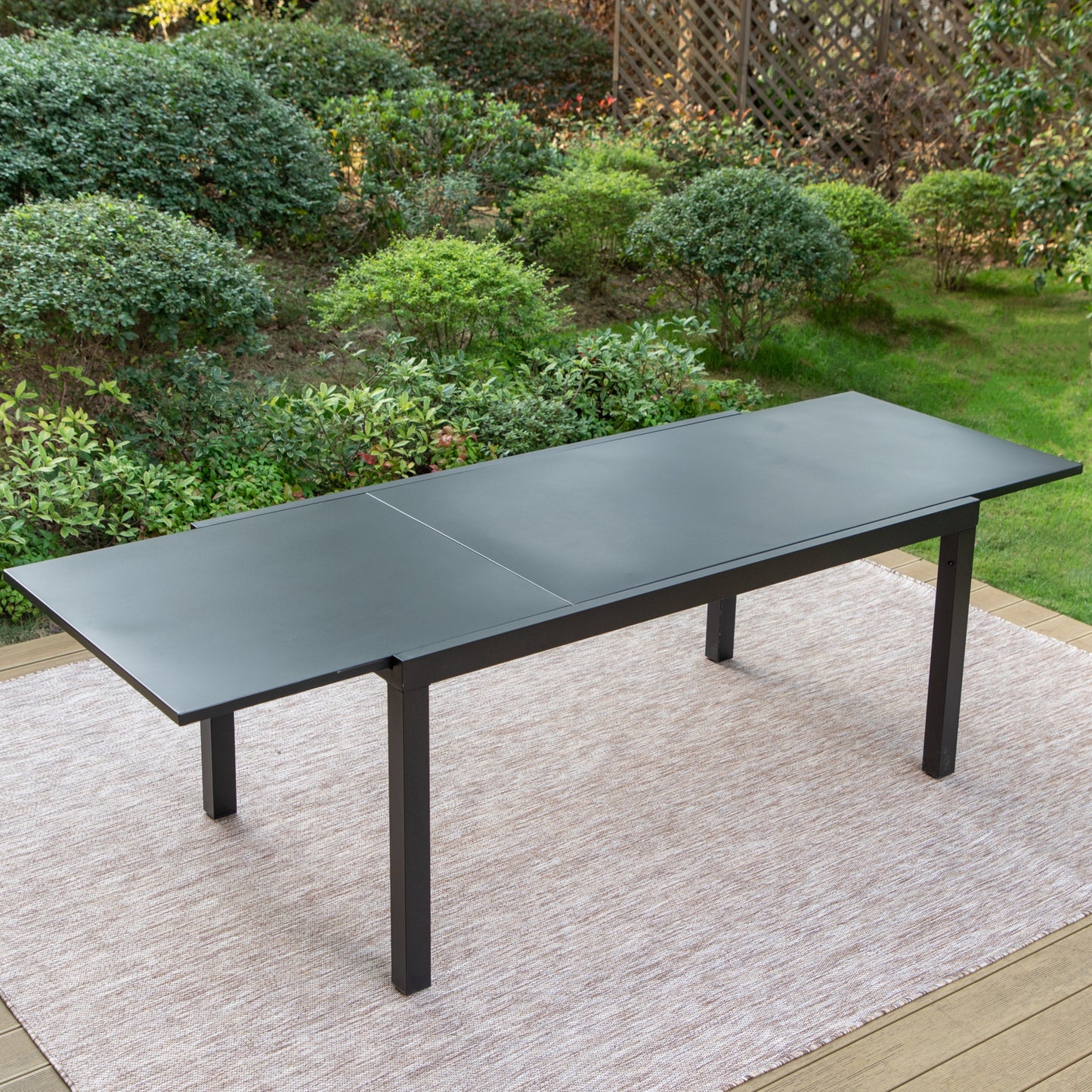 Summit Living 8-Seat Expandable Outdoor Dining Table, Metal Steel, Flat Table Top, Black