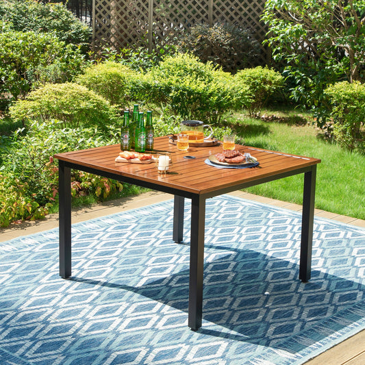 Summit Living Outdoor Square Dining Table, 1.9" Umbrella Hole & Wood Grain Top, Black & Brown