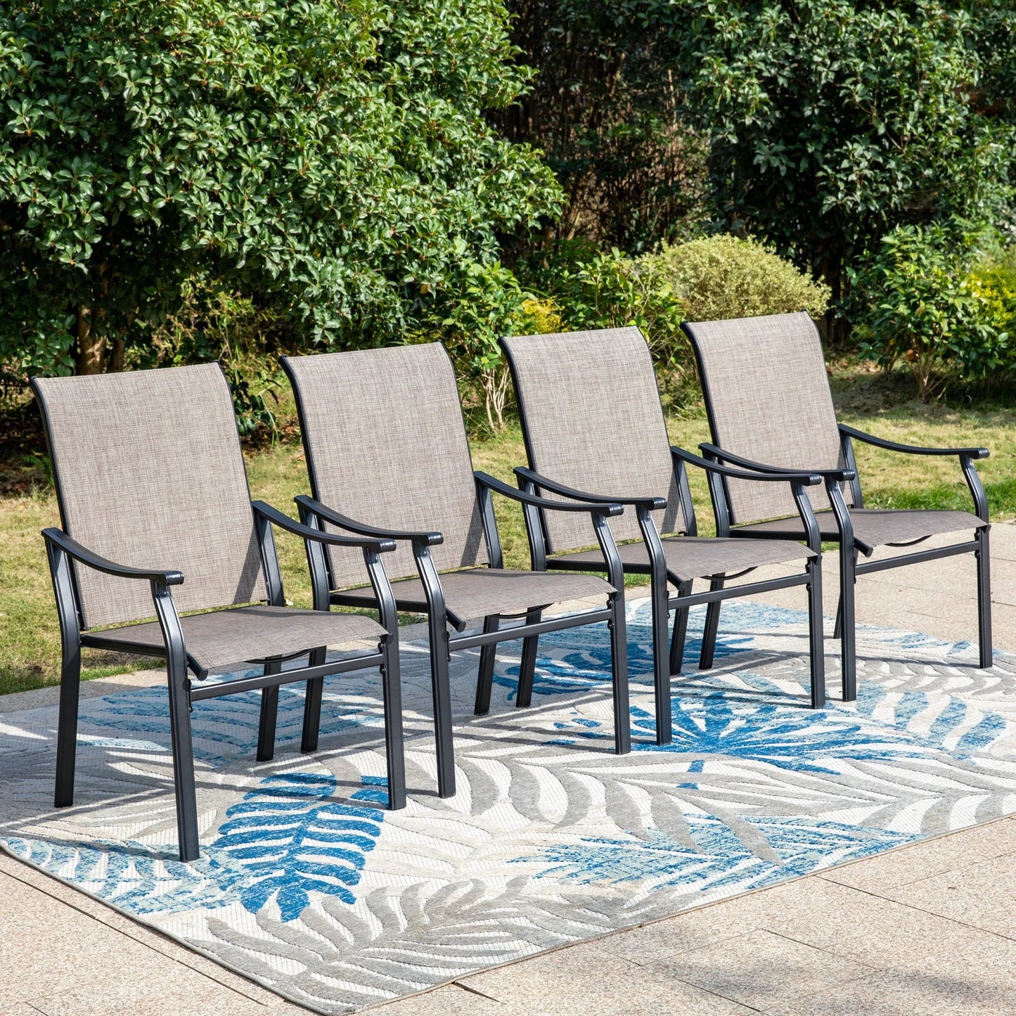 Summit Living Set of 4 Outdoor Patio Dining Chairs, All-Weather Steel Frame & Textilene Seat, Black & Gray