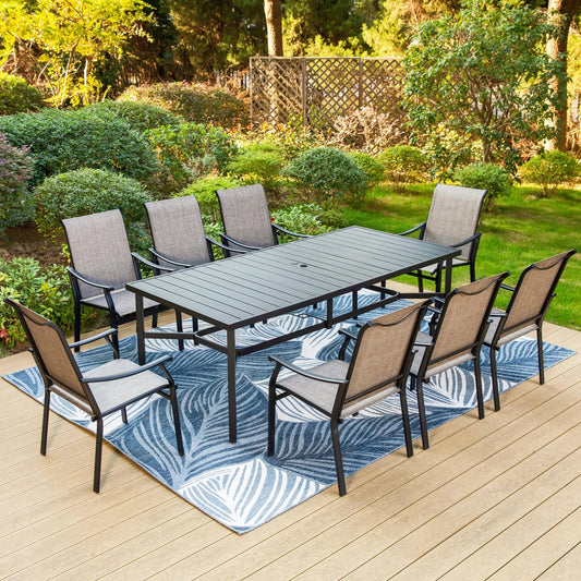 MF Studio 9-Piece Outdoor Dining Set with High-Back Sling Chairs & Large Table for 8-Person, Black & Gray