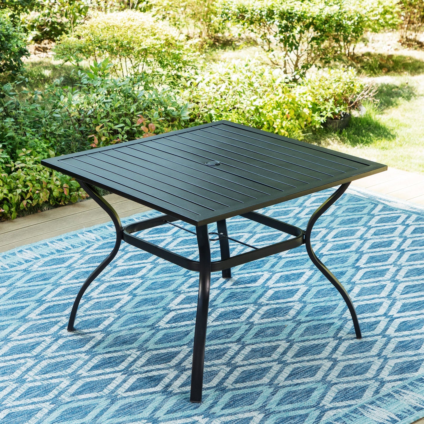 MF Studio 37" Outdoor Square Steel Dining Table for 4-Person, All-Weather Metal Furniture, Black