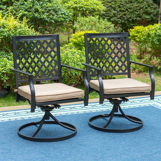 MF Studio 2-Piece Outdoor Dining Chairs, Patio Swivel Chairs with Beige Cushions, Beige & Black