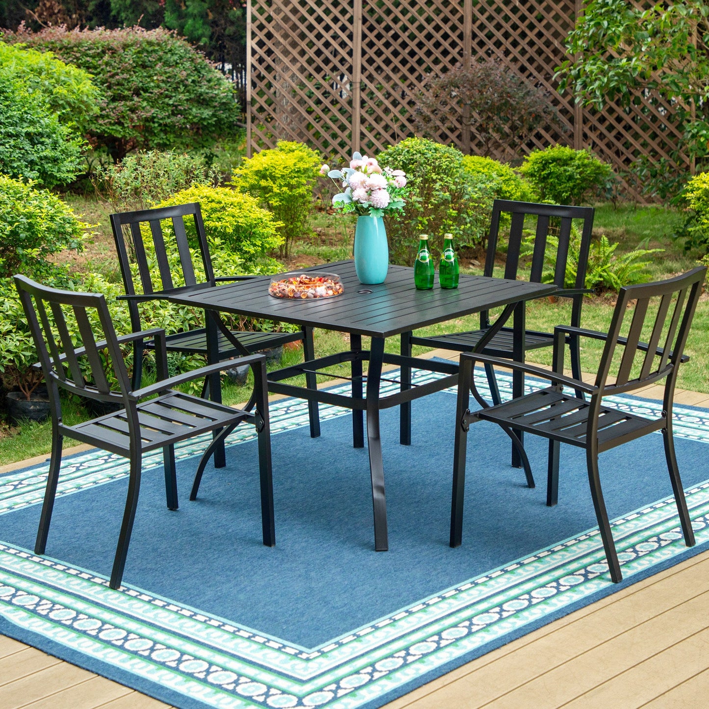 MF Studio 5-Piece Outdoor Patio Dining Set with 4 Stacking Chairs & 1 Table, Vertical Stripe, Black