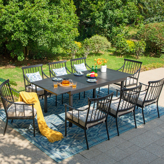 Summit Living 9-Piece Outdoor Dining Set with 8-Seat Extendable Table & Cushioned Chairs, Black & Beige