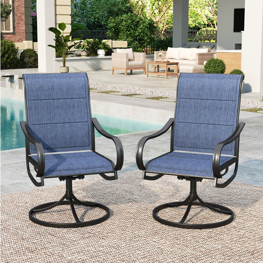 Summit Living 2-Piece High-Back Swivel Outdoor Dining Chairs with Padded Textilene Seat, Black & Blue