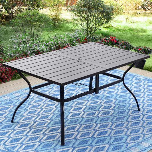 Summit Living 60"x 38"Outdoor Patio Rectangle Metal Dining Table with 1.9" Umbrella Hole for 6-Person, Black