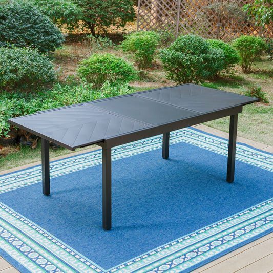 MF Studio Outdoor Expandable Dining Table, All Weather Metal Steel, Accommodate to 8 Person, Black