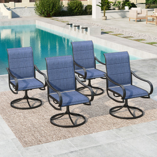 Summit Living Set of 4 High-Back Swivel Outdoor Dining Chairs with Padded Textilene Seat, Black & Blue