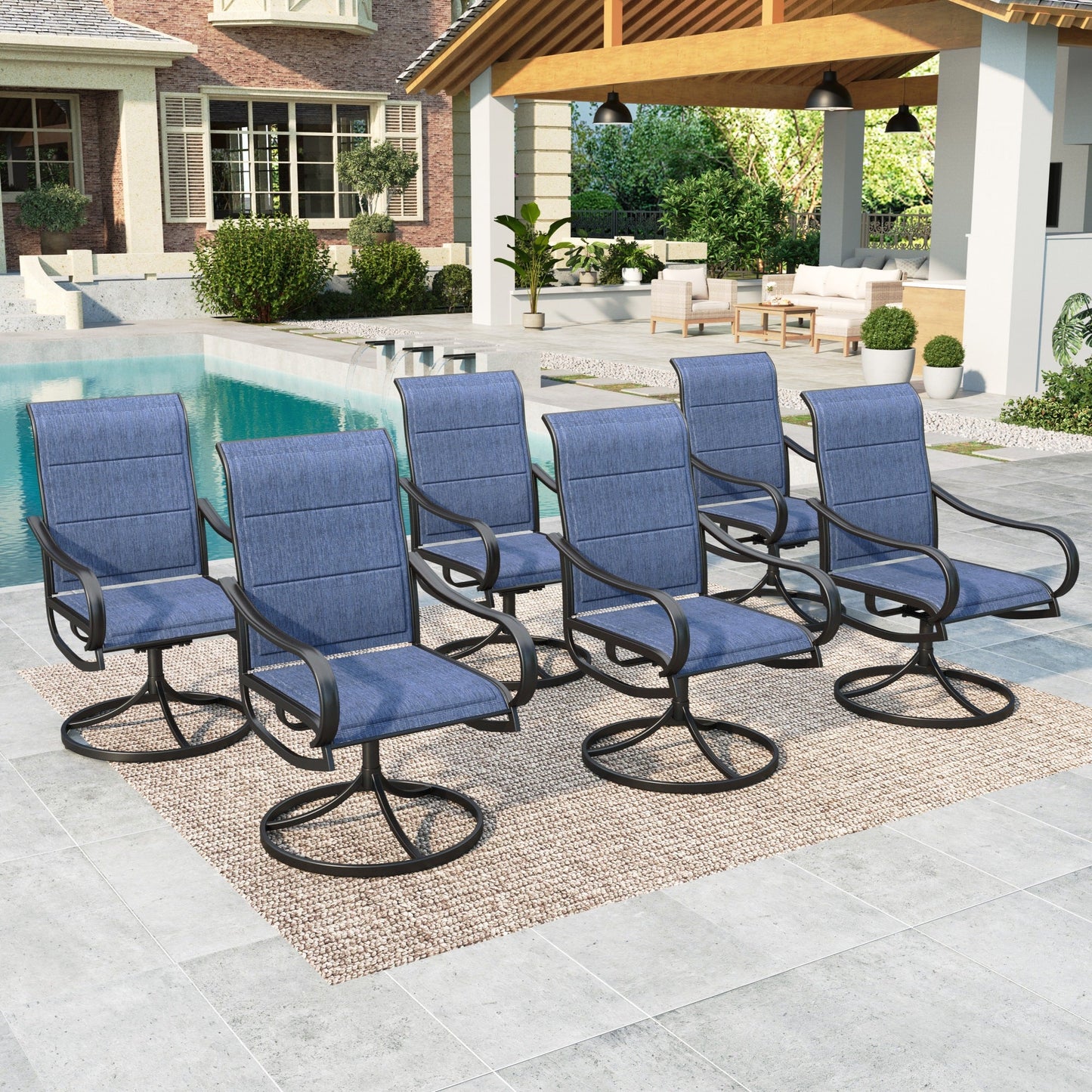 Summit Living 6-Piece High-Back Swivel Outdoor Dining Chairs with Padded Textilene Seat, Black & Blue