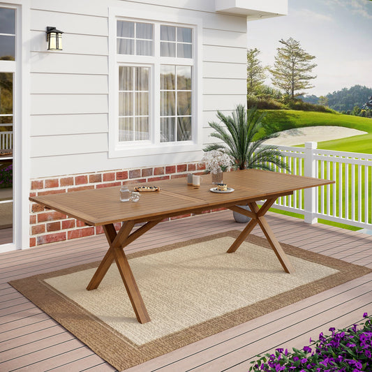 Summit Living 100% Acacia Wood Expandable Outdoor Dining Table, Patio Oil Finished Natural Wood Table with Umbrella Hole, Suitable for 6-8 Person