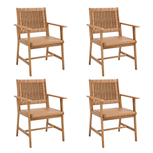 Summit Living 4-Piece Acacia Wood Patio Dining Chairs with Rattan Seat & Back, Teak Wood Outdoor Chairs