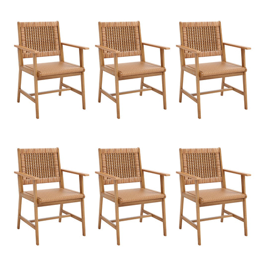 Summit Living 6-Piece Acacia Wood Patio Dining Chairs with Rattan Seat & Back, Teak Wood Outdoor Chairs