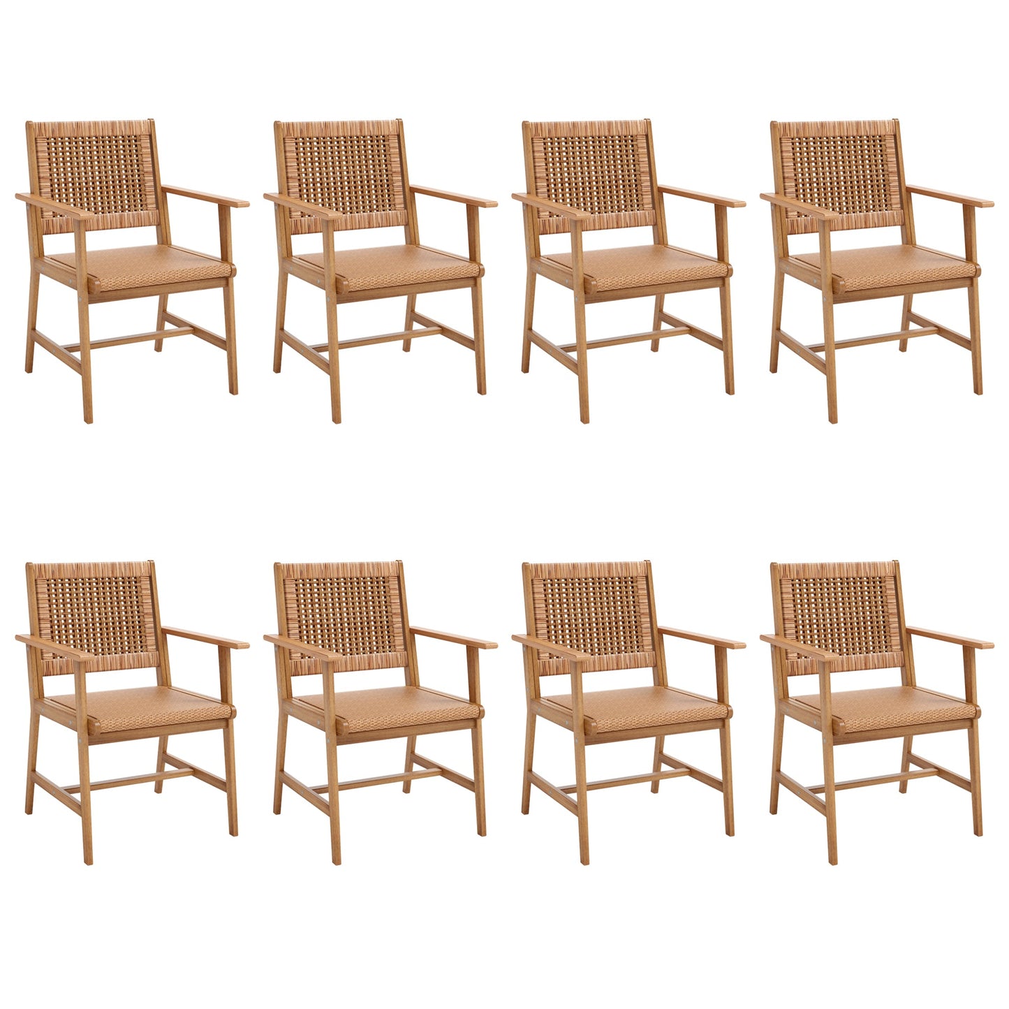 Summit Living 8-Piece Acacia Wood Patio Dining Chairs with Rattan Seat & Back, Teak Wood Outdoor Chairs