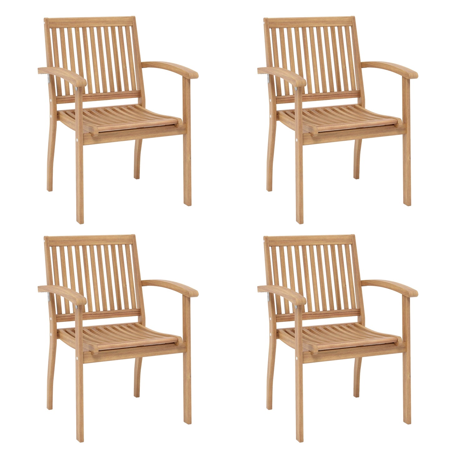 Summit Living 4-Piece Acacia Wood Patio Dining Chairs, Outdoor Oil Finished Natural Teak Wooden Armchairs