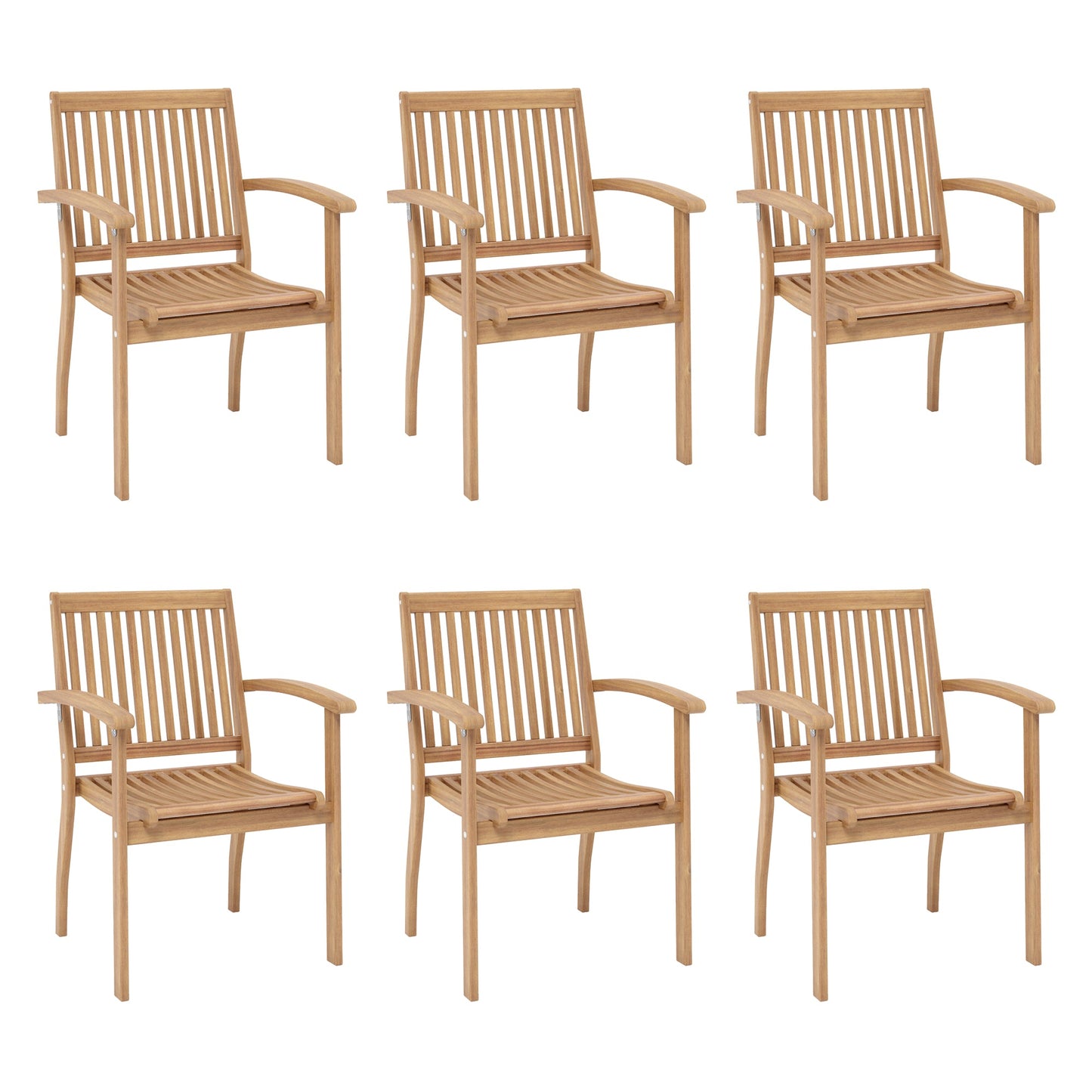 Summit Living 6-Piece Acacia Wood Patio Dining Chairs, Outdoor Oil Finished Natural Teak Wooden Armchairs