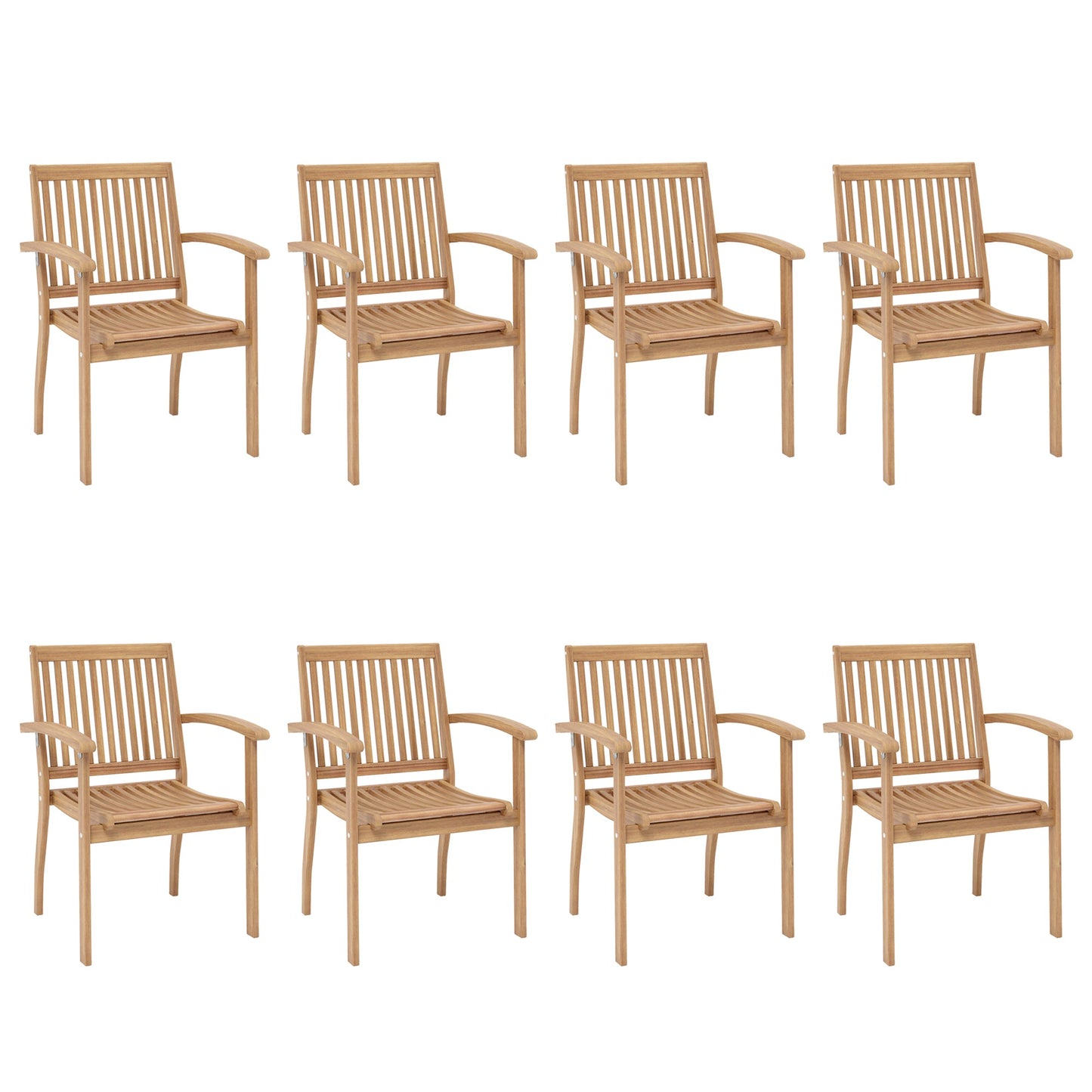 Summit Living 8-Piece Acacia Wood Patio Dining Chairs, Outdoor Oil Finished Natural Teak Wooden Armchairs