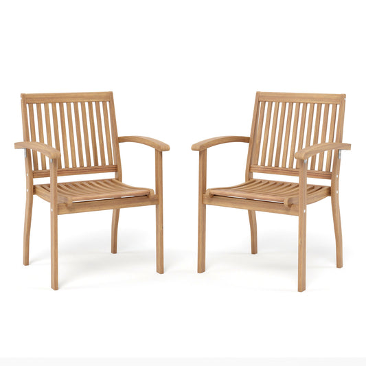 Summit Living 2-Piece Acacia Wood Patio Dining Chairs, Outdoor Oil Finished Natural Teak Wooden Armchairs