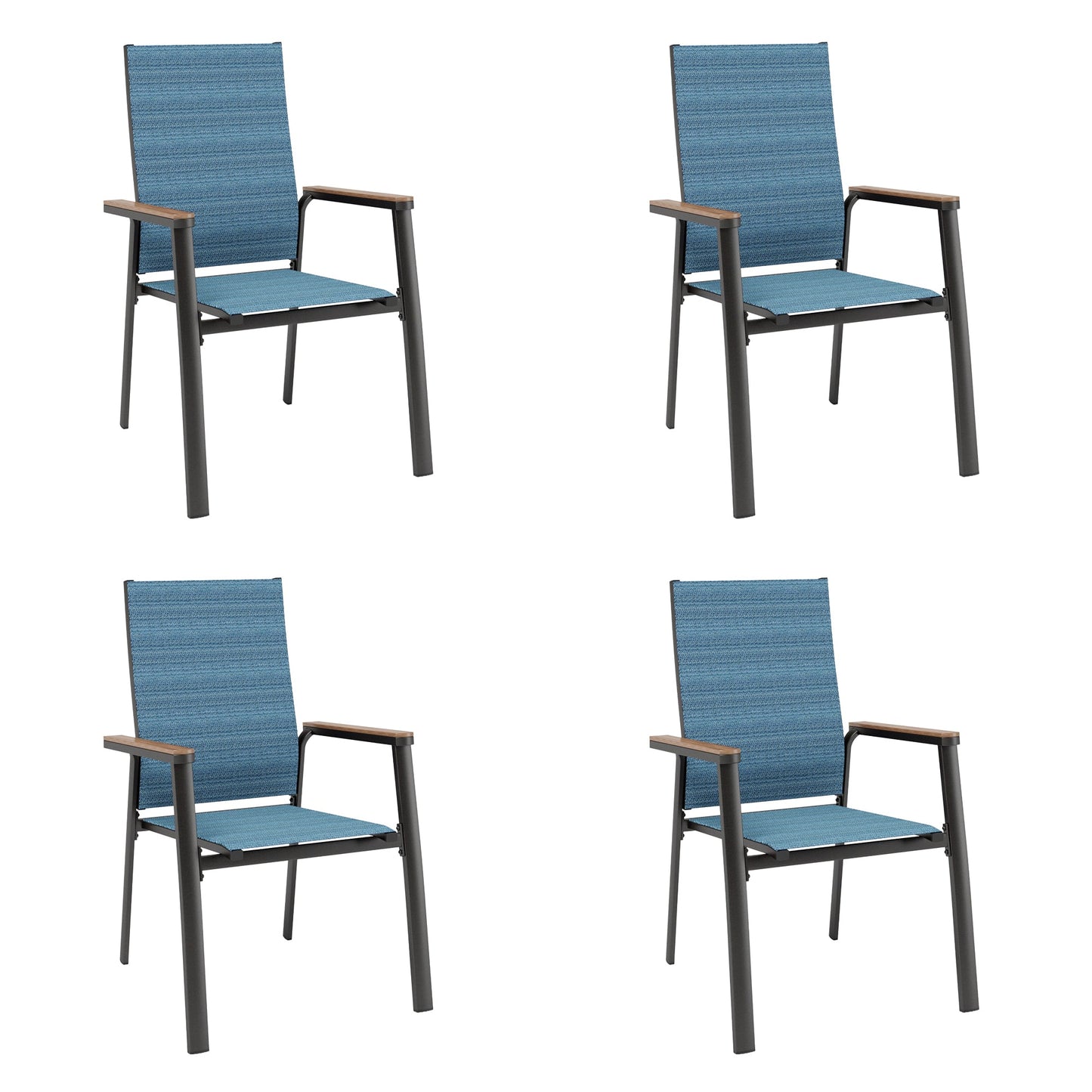 Summit Living 4-Piece Outdoor Patio Dining Stackable Chairs with Aluminum Frame & Textilene Seat, Black & Blue