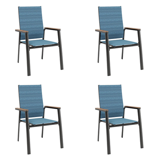 Summit Living 4-Piece Outdoor Patio Dining Stackable Chairs with Aluminum Frame & Textilene Seat, Black & Blue