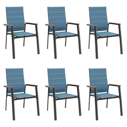 Summit Living 6-Piece Outdoor Patio Dining Stackable Chairs with Aluminum Frame & Textilene Seat, Black & Blue