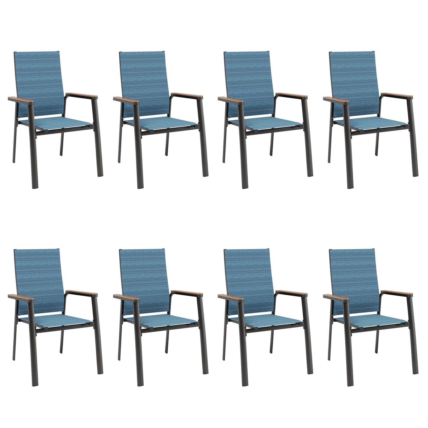 Summit Living 8-Piece Outdoor Patio Dining Stackable Chairs with Aluminum Frame & Textilene Seat, Black & Blue