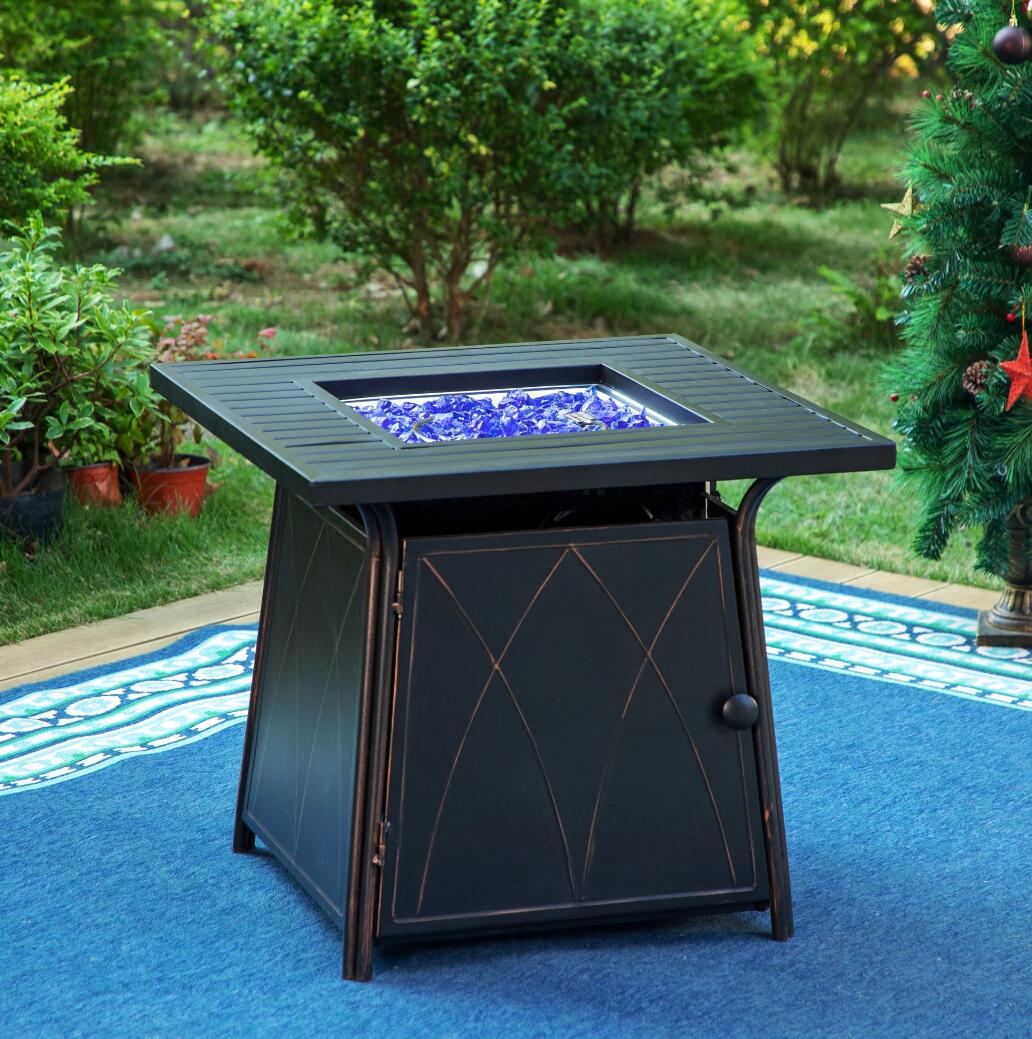 MF Studio 28 Gas Fire Pit Table with 50,000 BTU Heat Output & Blue Fire Glass, Black