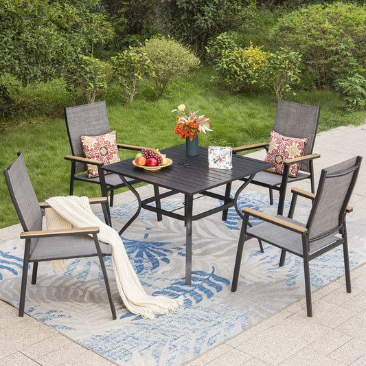 MF Studio Outdoor Patio Dining Set with 4 Pieces Aluminum Armchairs&1 Piece Dining Table,Black&Gray