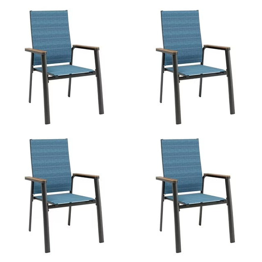 Summit Living Set of 4 Outdoor Patio Dining Stackable Chairs with Aluminum Frame & Textilene Seat, Black & Blue