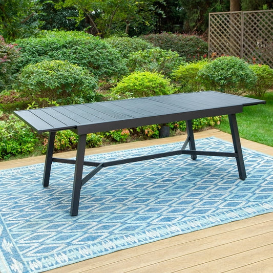 Summit Living 8-Seat Expandable OutdoorDining Table, Metal Steel,Slant Legs, Black