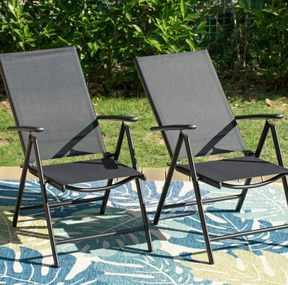 MF Studio Aluminum Outdoor Patio Folding Chairs with Textilene Seat Set of 2, Black