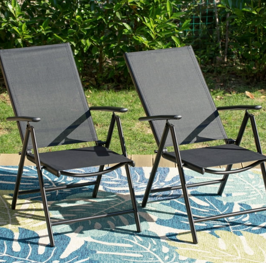 MF Studio Aluminum Outdoor Patio Folding Chairs with Textilene Seat Set of 2, Black