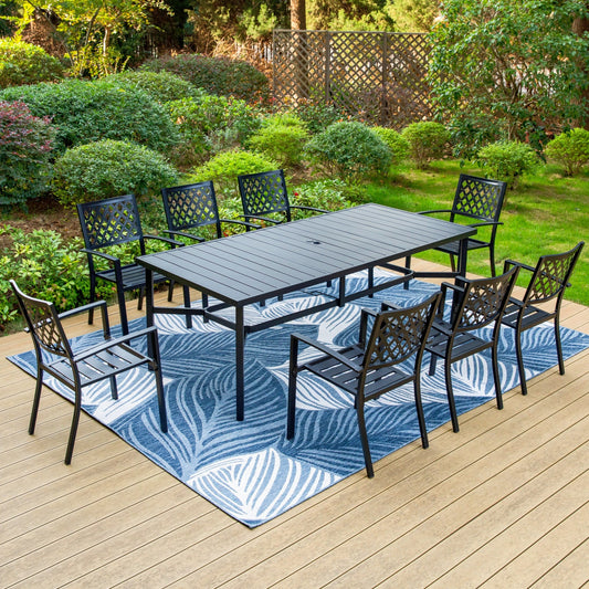 MF Studio 9-Piece Outdoor Patio Dining Set with Stacking Chairs & 8-Person Table, Black