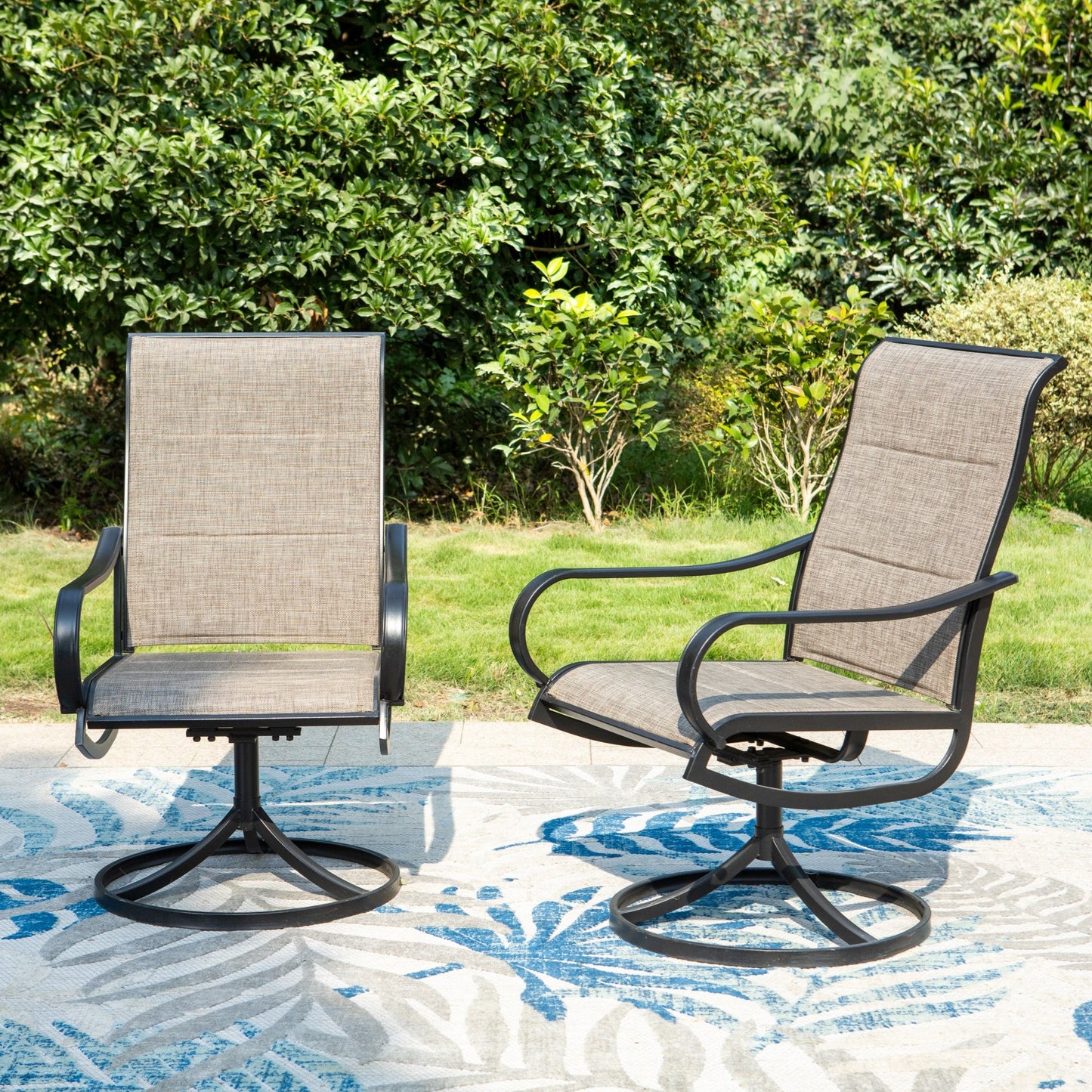 MF Studio Set of 2 High-Back Swivel Outdoor Dining Chairs, Black & Dark Brown