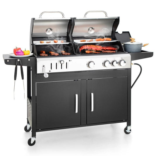 Summit Living Gas & Charcoal Combo Grill 37,000 BTU Dual Fuel BBQ Grill with Side Burner