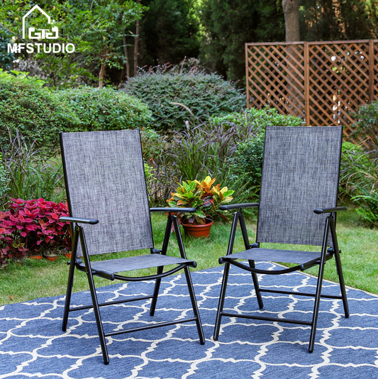 MF Studio 2-Piece Outdoor Folding Aluminum Chairs, Patio Textilene Seat Chairs, Black & Gray