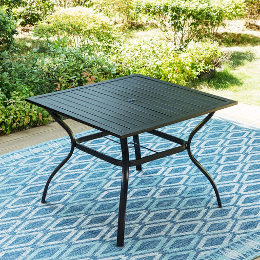 MF Studio 37" Outdoor Patio Square Steel Dining Table for 4-Person, All-Weather Metal Furniture, Black