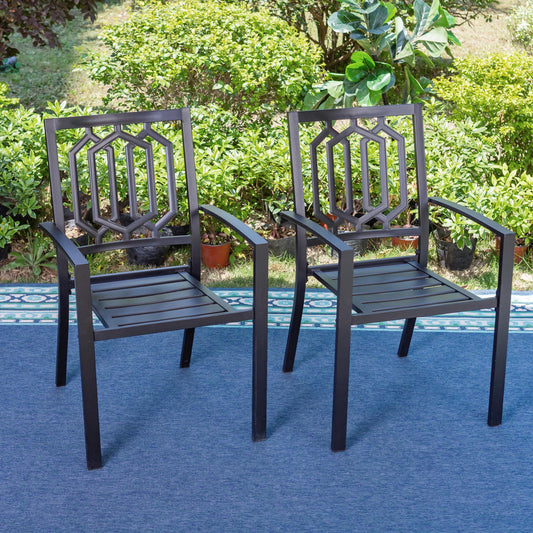 MF Studio Set of 2 Outdoor Patio Dining Chairs, Modern Metal Stacking Armchairs, Black