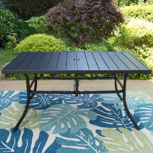 MF Studio 60" x 35" Rectangle Outdoor Patio Dining Table for 6-Person, Umbrella Support Black