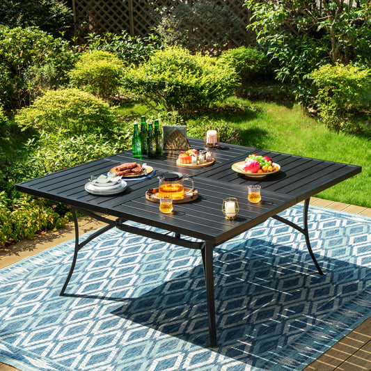 Summit Living Outdoor Patio Dining Table, 60” Large Square Steel Outdoor Table for 8 with Umbrella Hole, Black