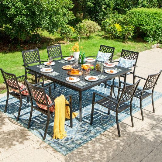 Summit Living 9-Piece Outdoor Dining Set for 8-Person, Stackable Chairs & Square Table, Black