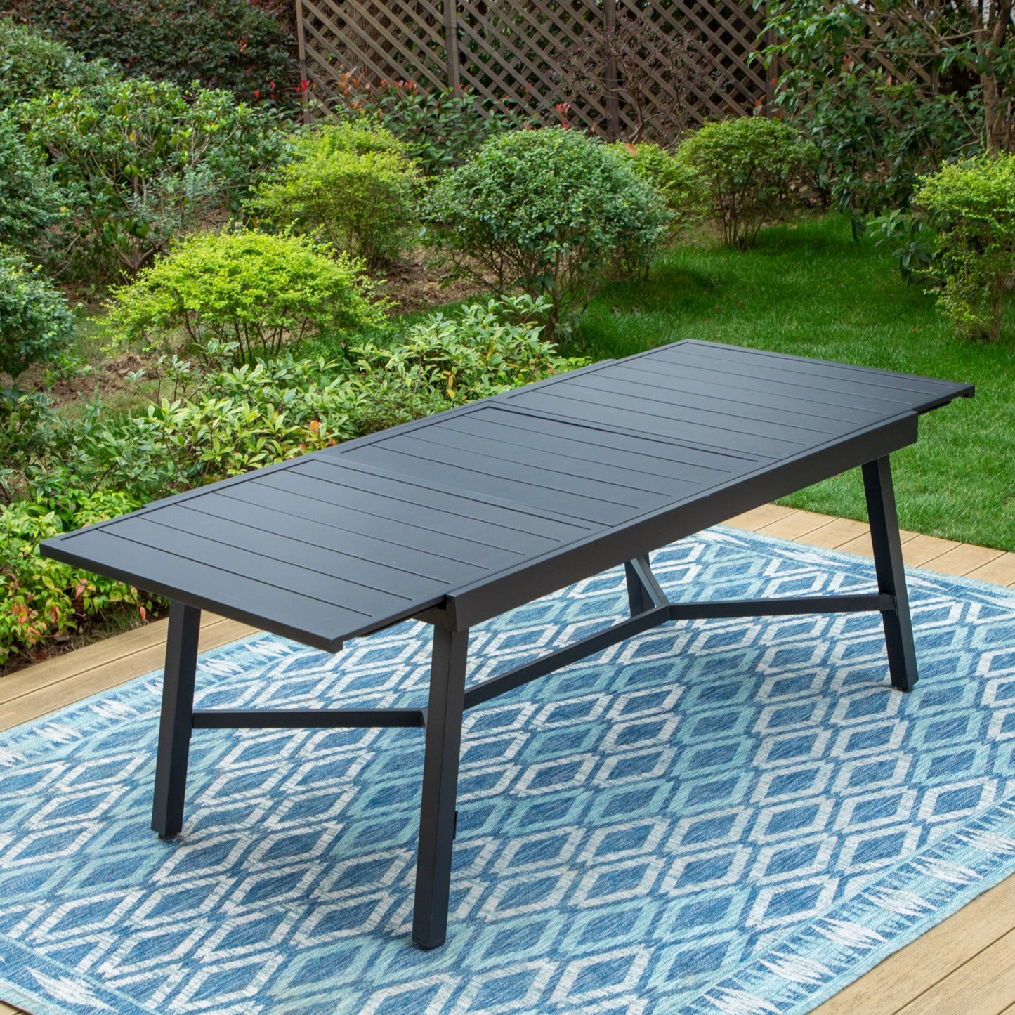 MF Studio Outdoor Expandable Dining Table, 84" All Weather Metal Steel, Accommodate to 8 Person, Black