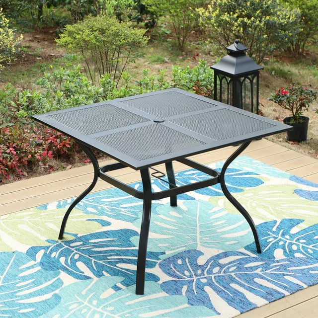 MF Studio 37" Square Outdoor Metal Dining Table with 1.57" Umbrella Hole, Black