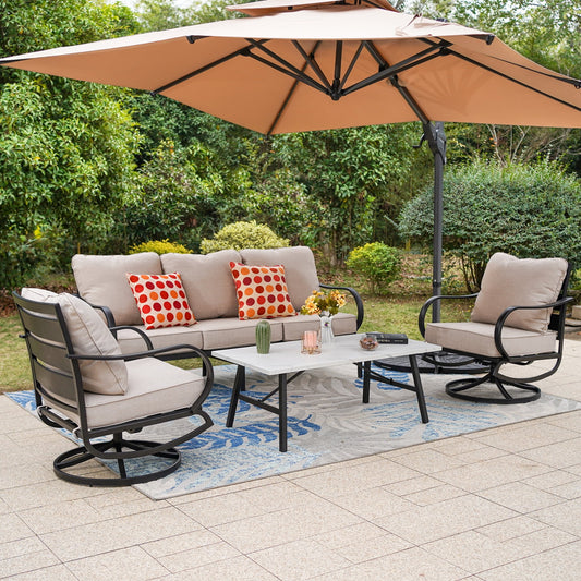 MF Studio 5 Seater Patio Conversation Set Metal Outdoor Furniture with Swivel Chair Sofa Beige